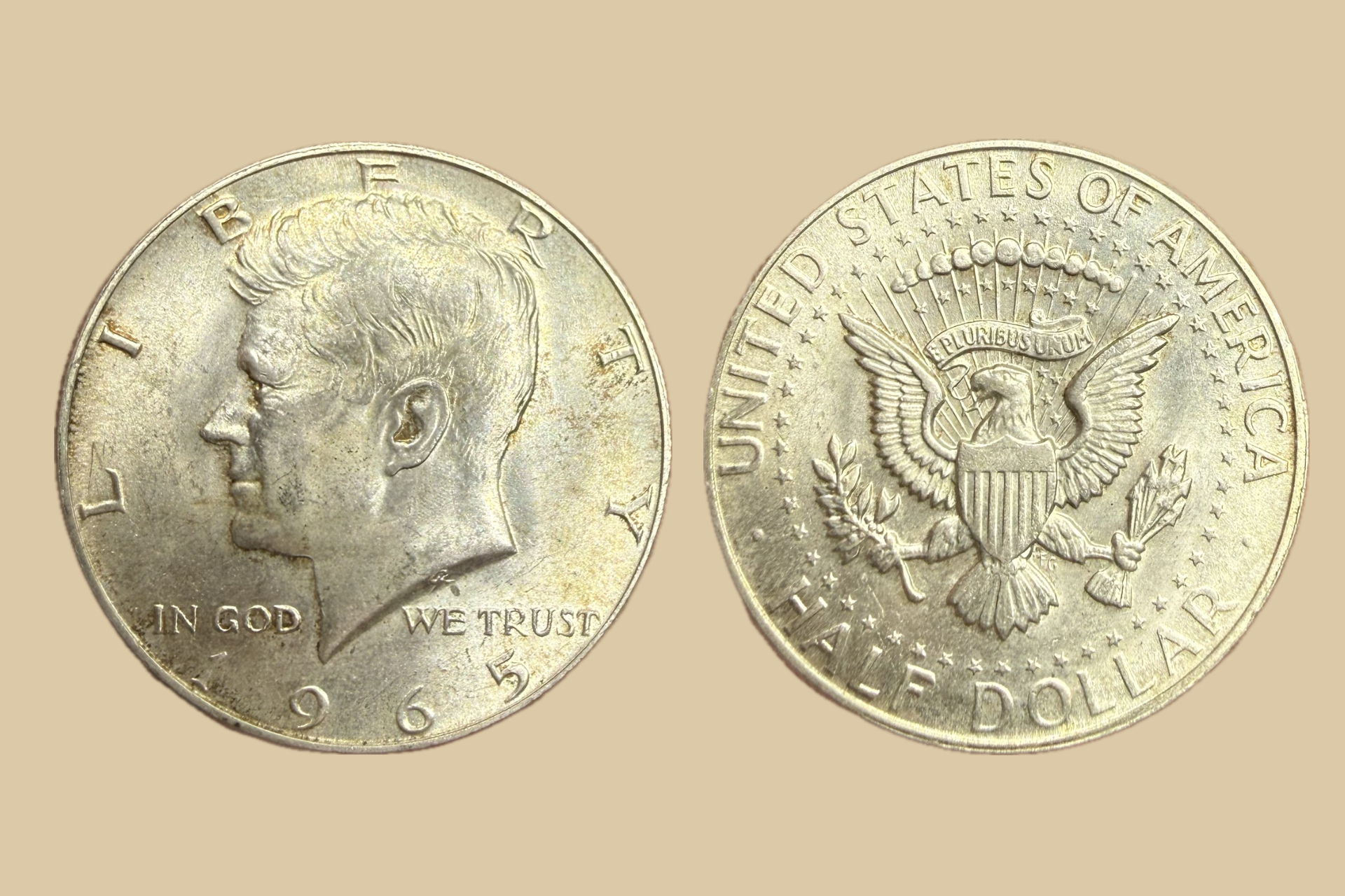1965 JFK Half Dollar silver obverse and reverse