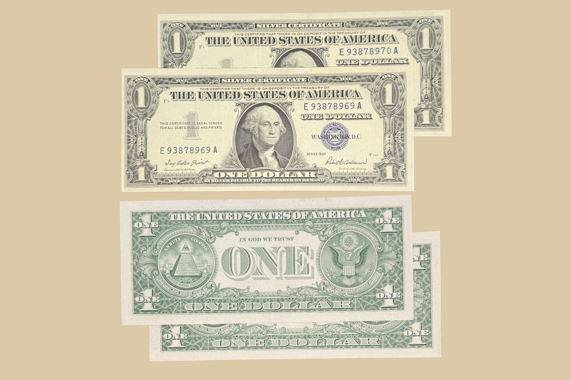 1957 United States $1 Silver Certificate | Sequential Serial Numbers Pair front and back