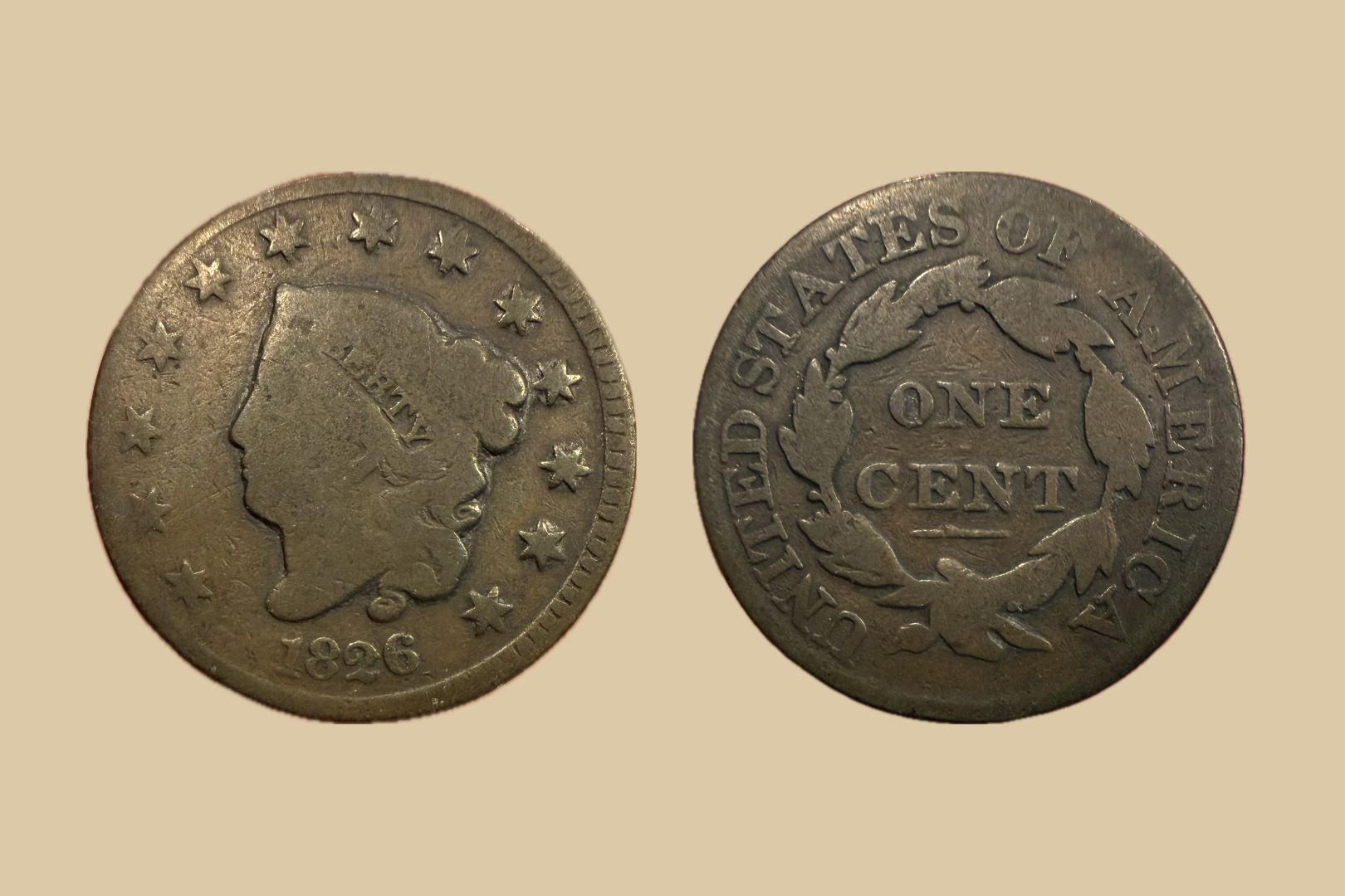 1826 US Large Cent Coronet Head coin obverse and reverse