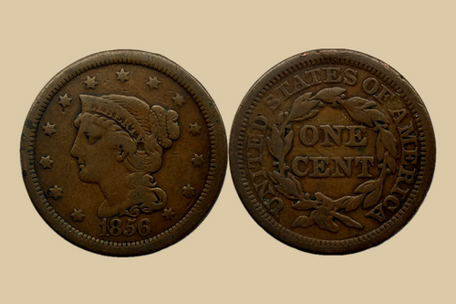 1856 Braided Hair Large Cent (Slanted 5 Variety) obverse and reverse