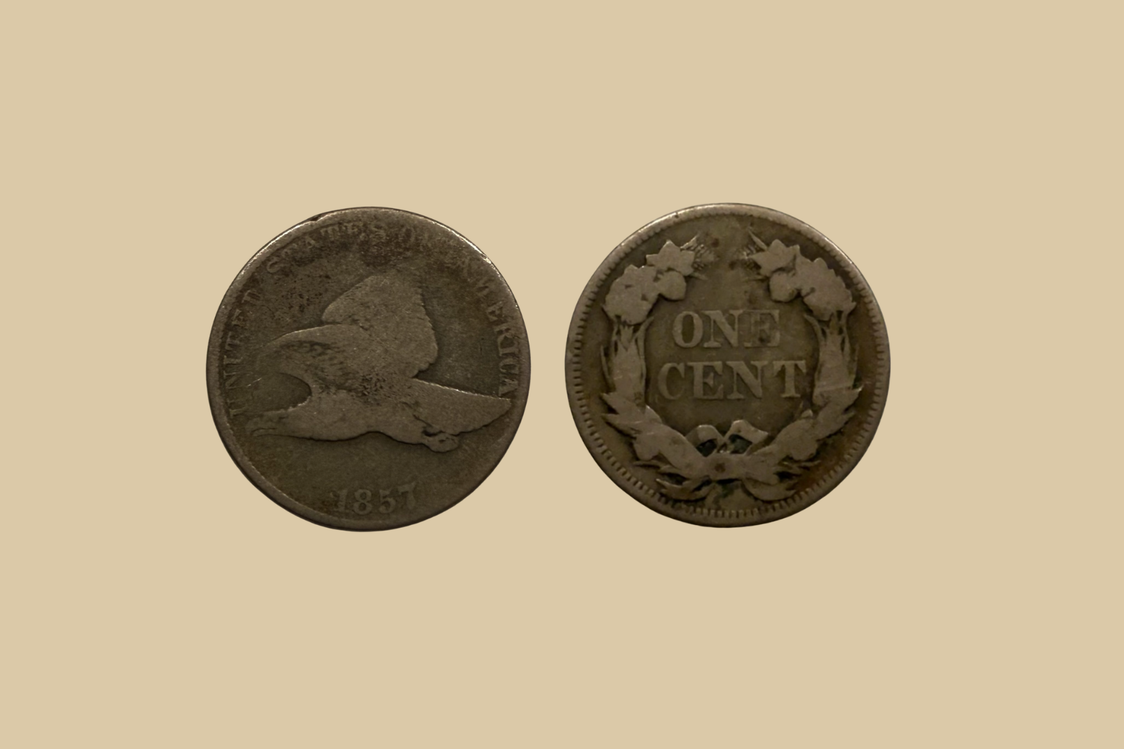 1857 United States Flying Eagle Cent coin obverse and reverse