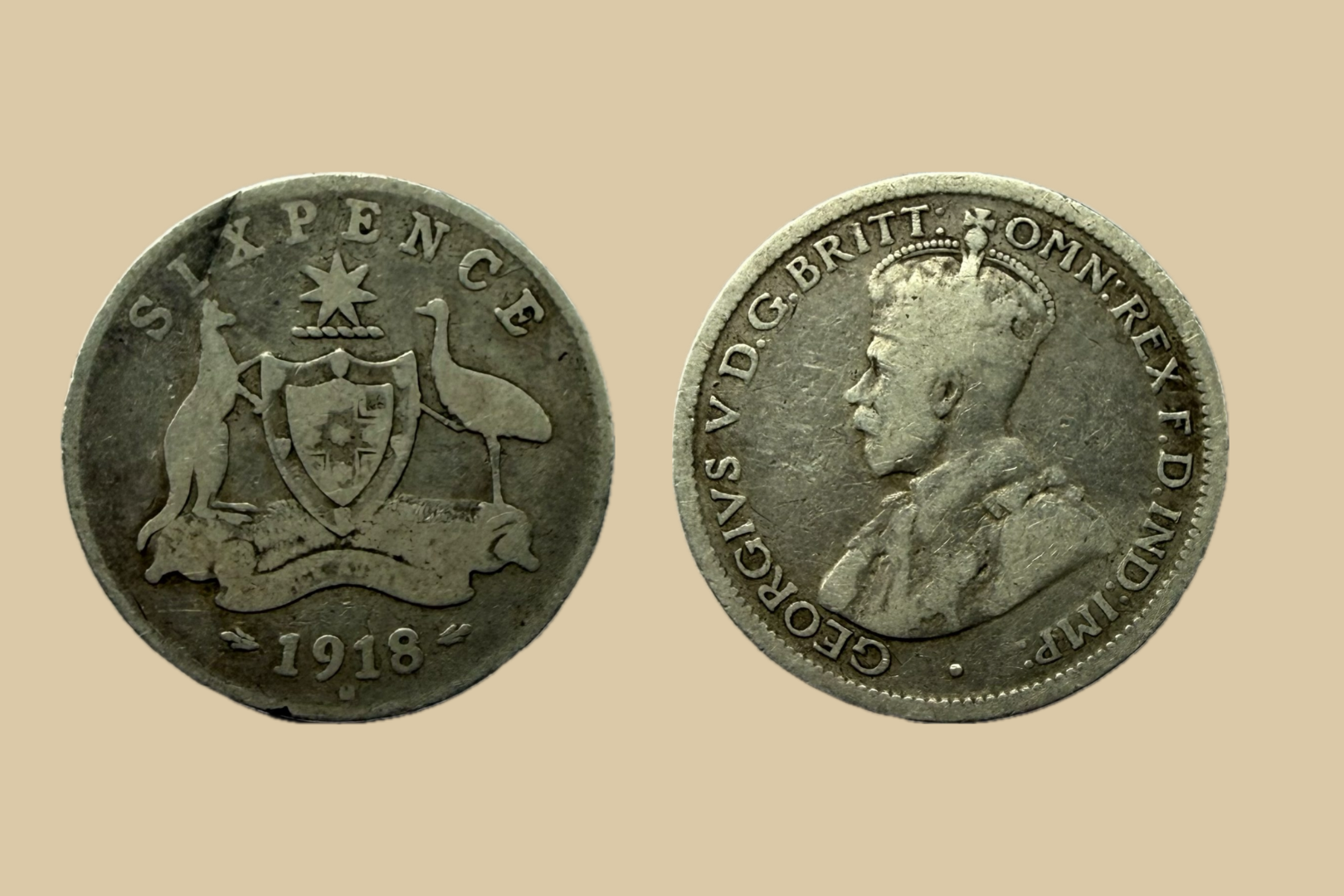 1918 M Australia Sixpence Silver coin obverse and reverse