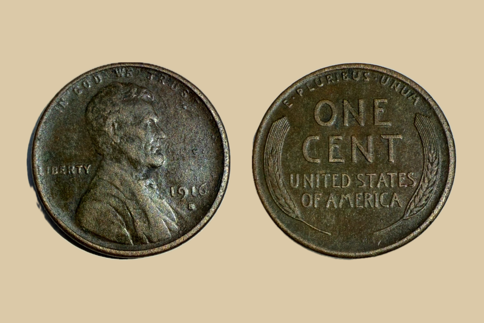 1916 S USA Lincoln Wheat Cent coin obverse and reverse