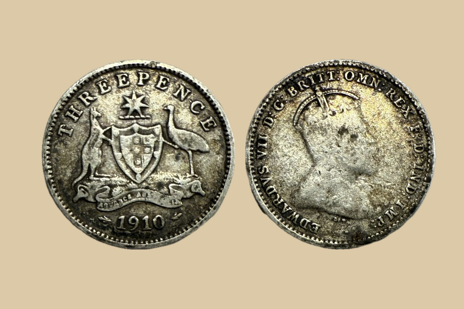 1910 Australia Threepence Silver coin obverse and reverse
