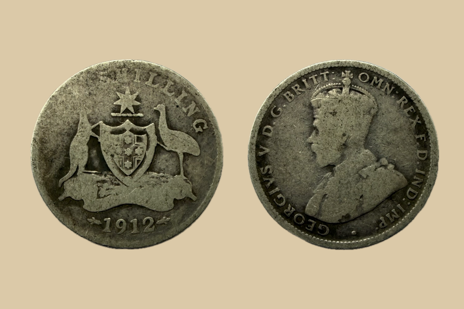 1912 Australia Shilling Silver coin obverse and reverse