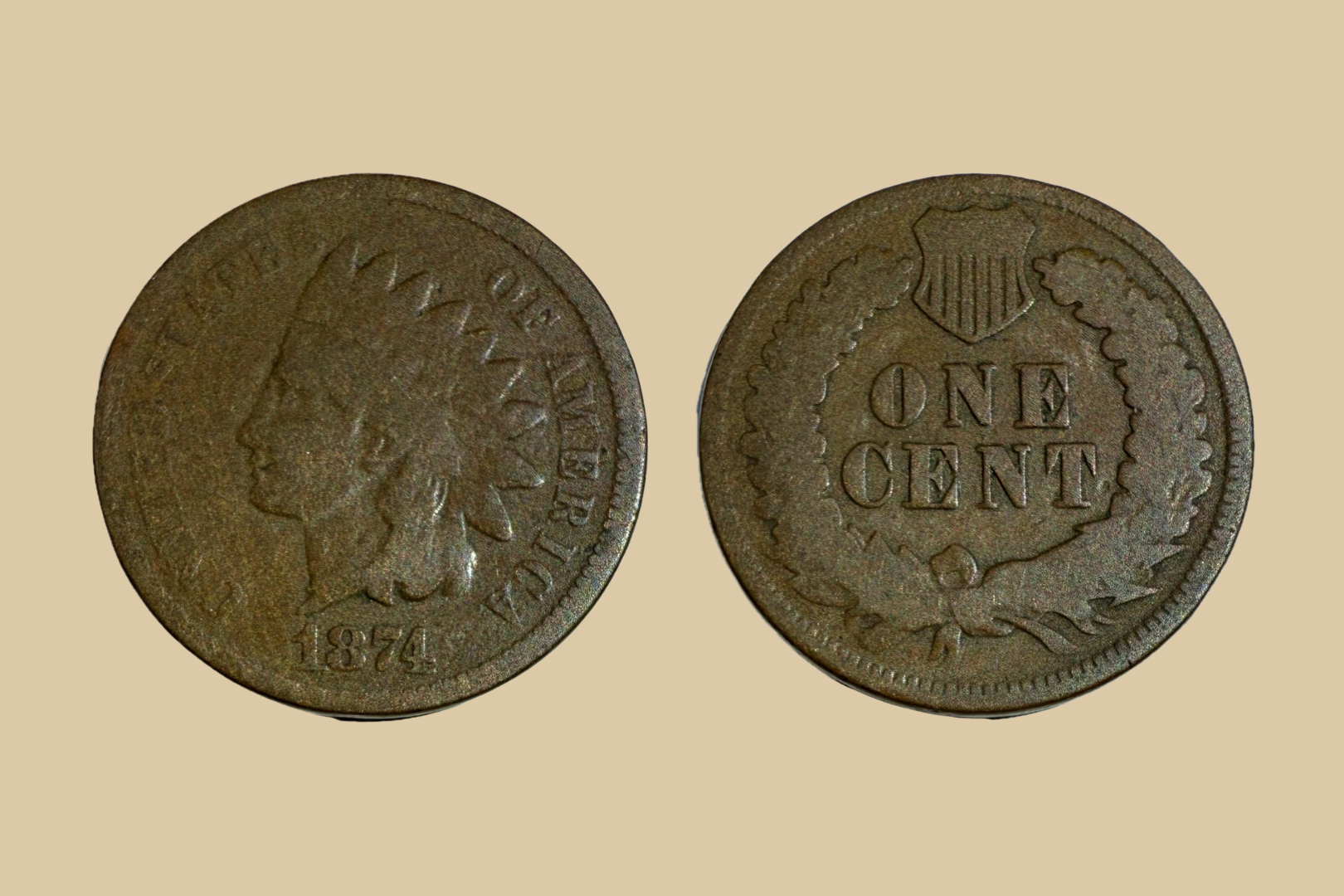 1874 USA Indian Head Cent coin obverse and reverse