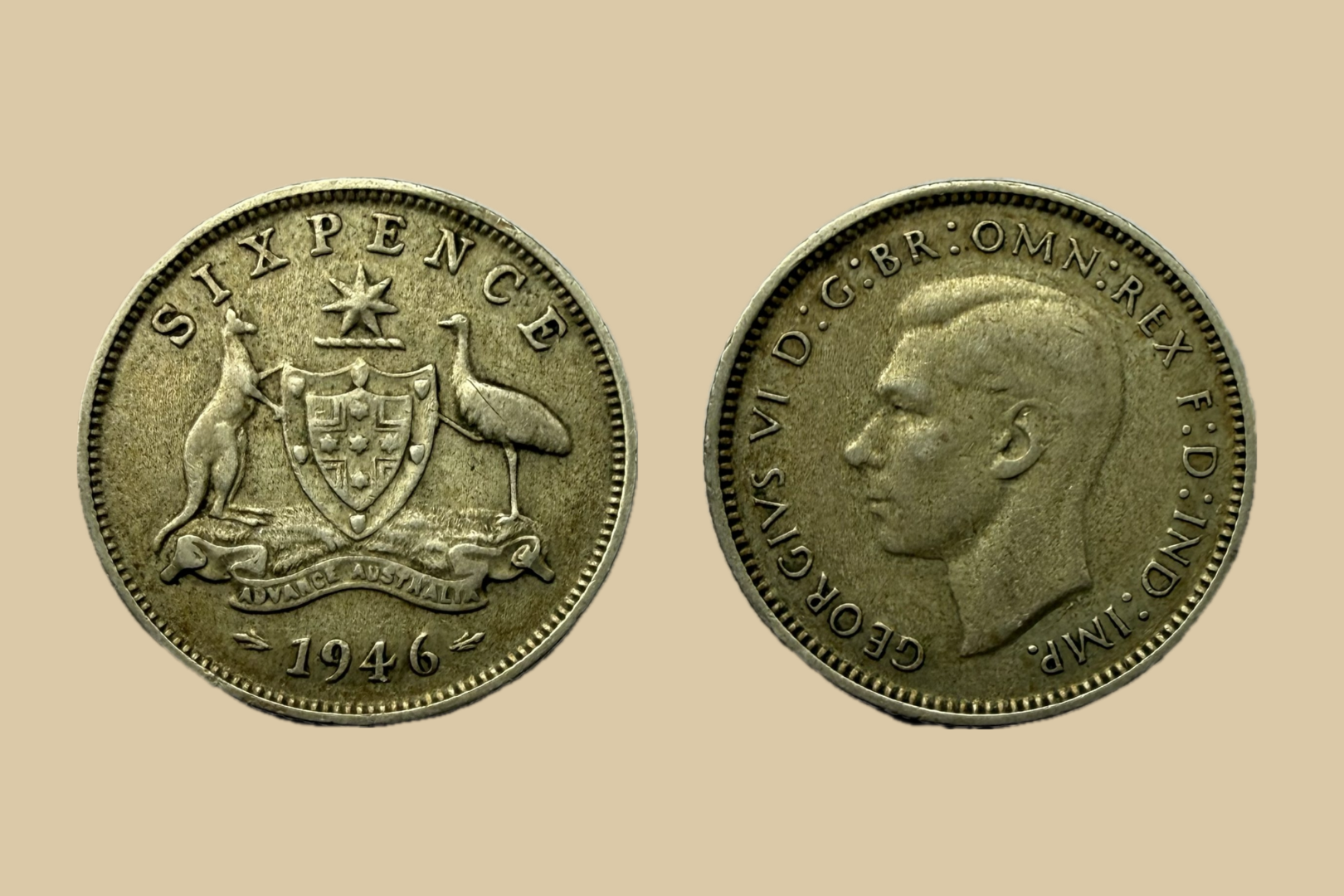 1946 Australia Sixpence silver coin obverse and reverse